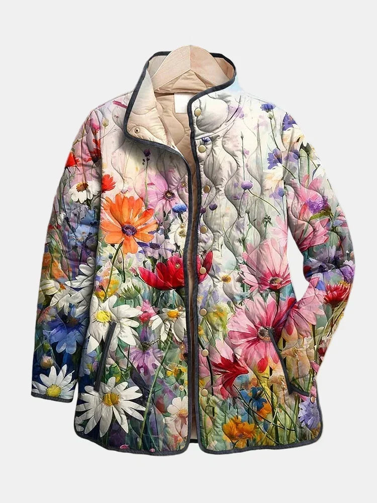 Γυναικείο Κομψό Floral Καπιτονέ Μπουφάν