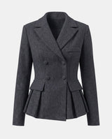 Σακάκι Peplum με Σταυρωτό Κούμπωμα, Πέτο και Στενή Μέση